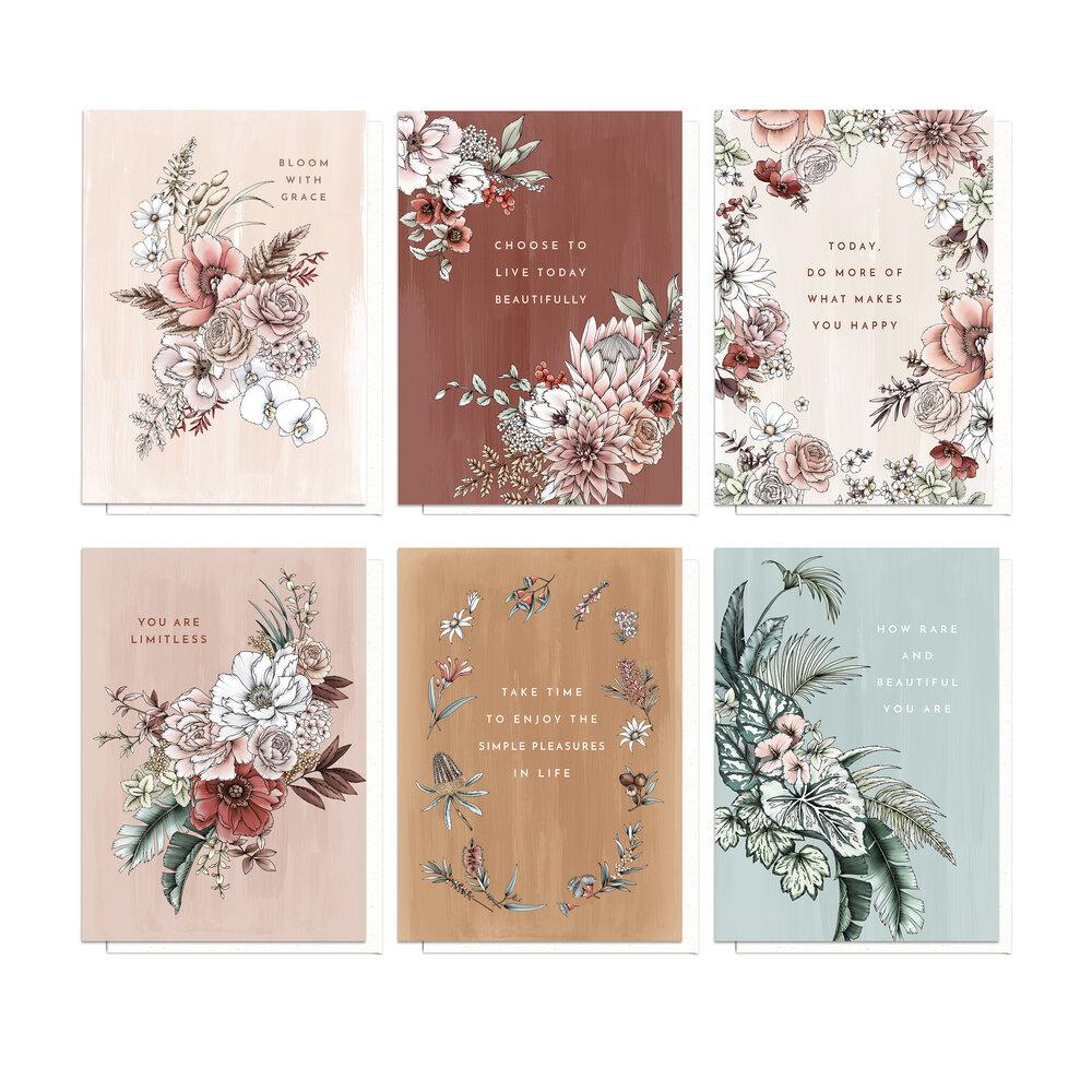 BLOOMING WITH KINDNESS - POSITIVE AFFIRMATION LUXURY FLAT CARDS SET Peony Parcel